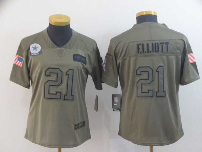 Women's Dallas Cowboys #21 Ezekiel Elliott 2019 Camo Salute To Service Stitched NFL Jersey
